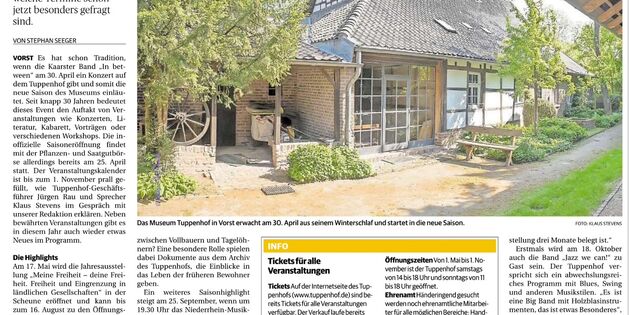 Das Museum auf dem Tuppenhof in Kaarst eröffnet am 30. April die neue Saison mit einem bunten Veranstaltungsprogramm.