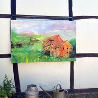 Kunst im Bauerngarten auf dem Tuppenhof; Gemälde+Foto: Christina Puth