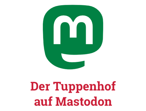 Logo von Mastodon in den Farben des Tuppenhofs: Rot und Grün.