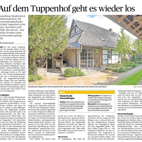 Das Museum auf dem Tuppenhof in Kaarst eröffnet am 30. April die neue Saison mit einem bunten Veranstaltungsprogramm.